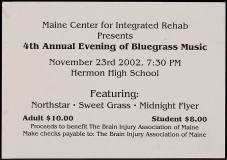 MISC-0976, 4th Annual Evening Of Bluegrass Music Ticket, 2002